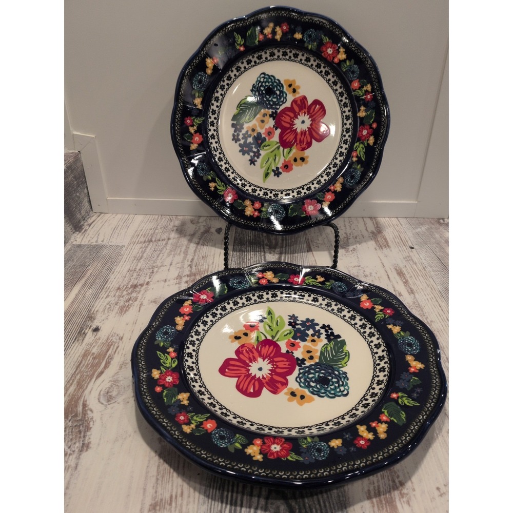 Pioneer Woman Dazzling Dahlias Dinner Plates Cobalt